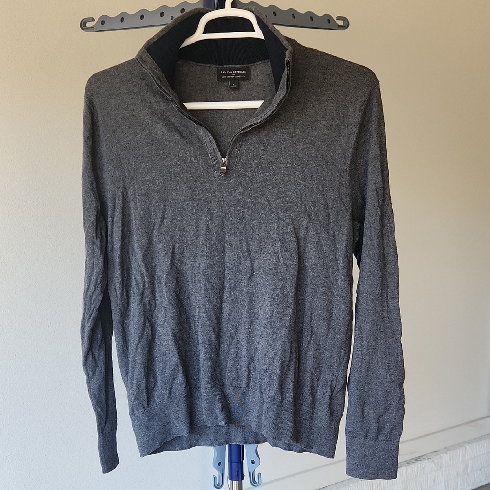 Banana Republic Men's Charcoal Zip-Up Sweater